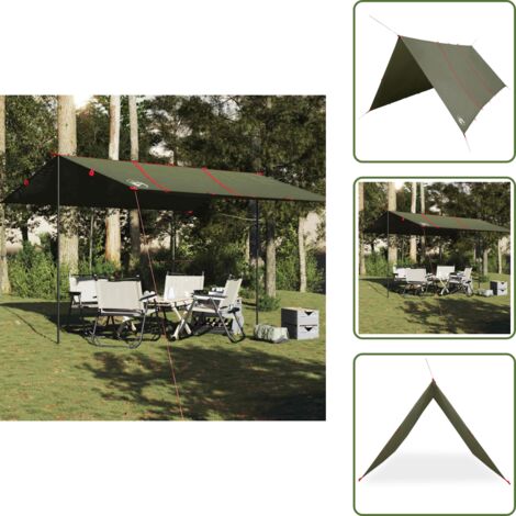 The Living Store Lona de camping impermeable verde oliva 451x420 cm - Toldo de camping