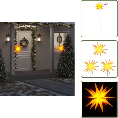 The Living Store Luci di Natale con Picchi e LED 3 pz Pieghevoli Gialle 57 cm - Luci a LED