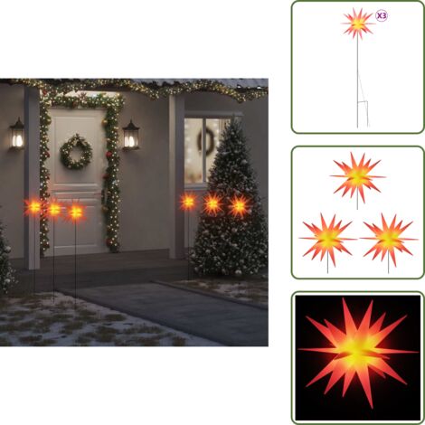 The Living Store Luci di Natale con Picchi e LED 3 pz Pieghevoli Rosse 35 cm - Decorazioni di Natale