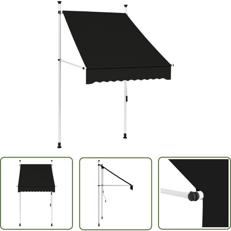 The Living Store Auvent manuel rétractable 100 cm anthracite - Auvent Retractable - Store Banniere - Parasol Exterieur - Abri Solaire - Protection