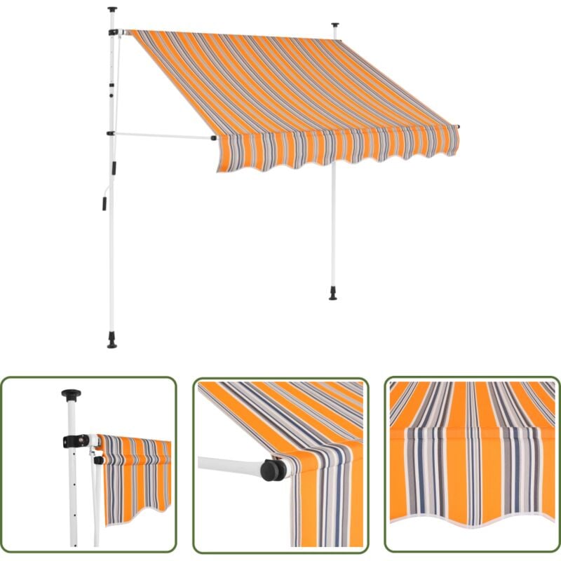 The Living Store - Auvent rétractable manuel 100 cm Rayures jaunes et bleues - Auvent Retractable - Store Banne - Abri Solaire - Protection Soleil