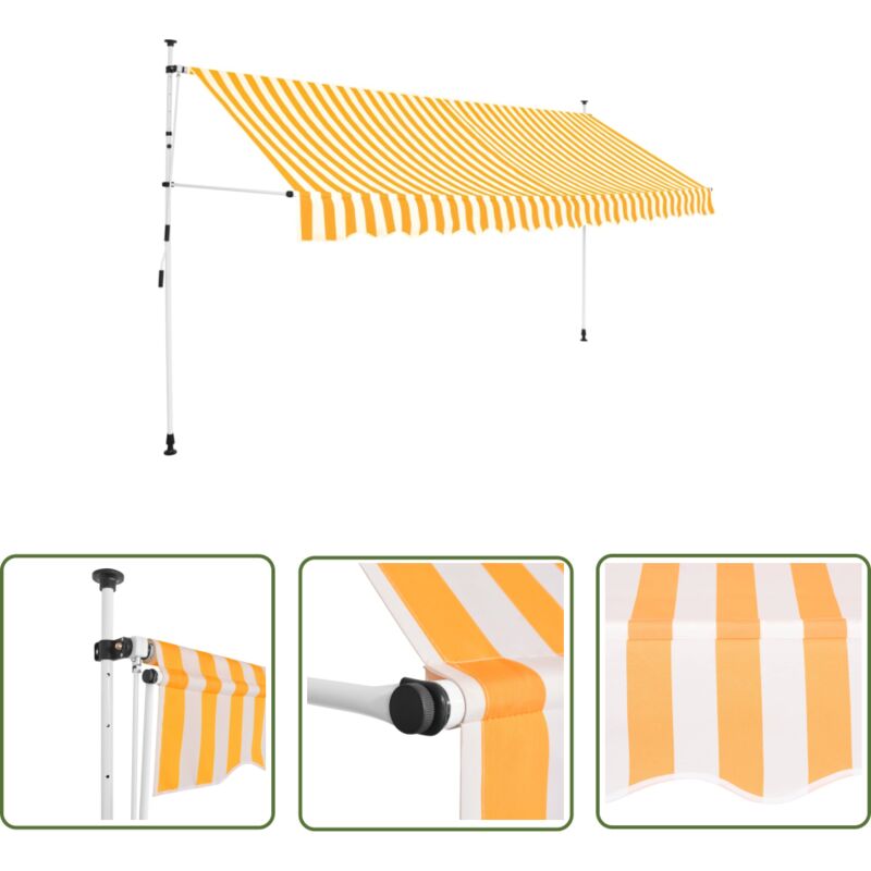 The Living Store - Auvent rétractable manuel 350 cm Rayures oranges et blanches - Auvent Retractable - Stores Exterieurs - Parasol - Abri Solaire