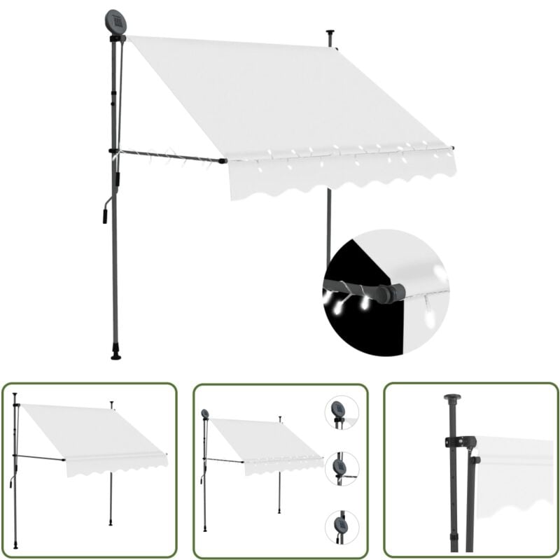 The Living Store - Auvent manuel rétractable avec led 200 cm Crème - Auvent Retractable - Stores Exterieurs - Parasol - Abri Jardin - Protection