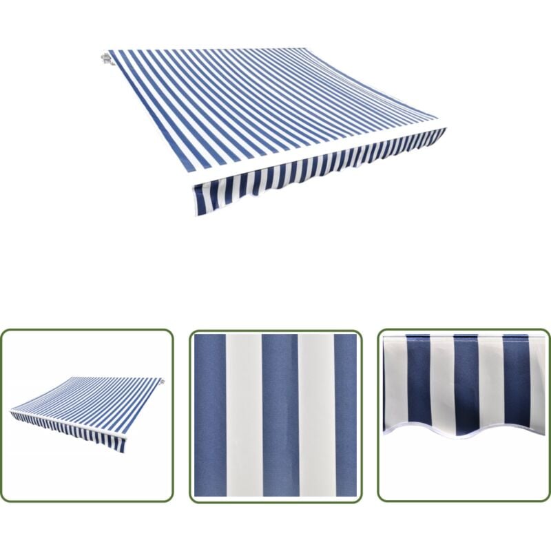 The Living Store - Toit d'auvent Toile Bleu et blanc 4x3 m (Cadre non inclus) - Toiture D'extérieur - Auvent Pliable - Parasol - Abri Solaire