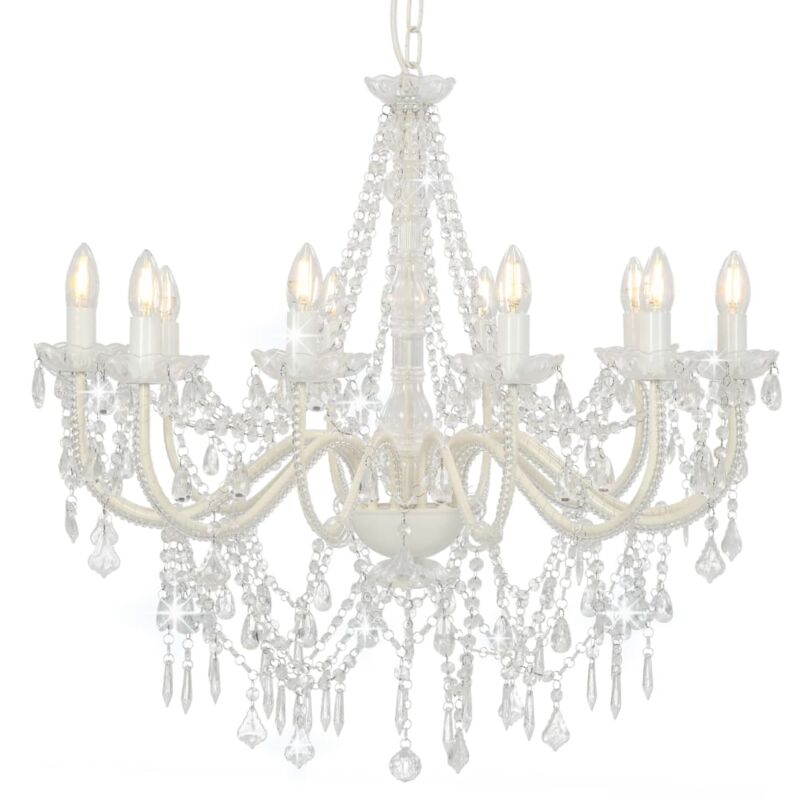 The Living Store - Lustre avec perles Blanc 12 ampoules E14 Blanc