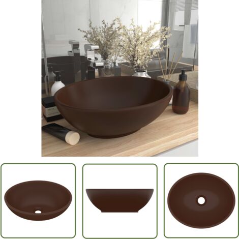 The Living Store Luxuriöses Ovales Waschbecken Matt Dunkelbraun 40x33 cm Keramik - Ovales Waschbecken - Keramikwaschbecken - Luxus-Waschbecken - Mattes Waschbecken - Dunkelbraunes Waschbecken