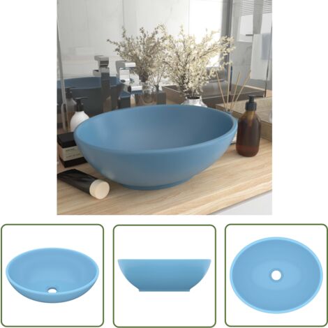 The Living Store Luxuriöses Ovales Waschbecken Matt Hellblau 40x33 cm Keramik - Ovales Waschbecken - Keramikwaschbecken - Mattblaues Waschbecken - Luxusbad - Badezimmeraccessoires