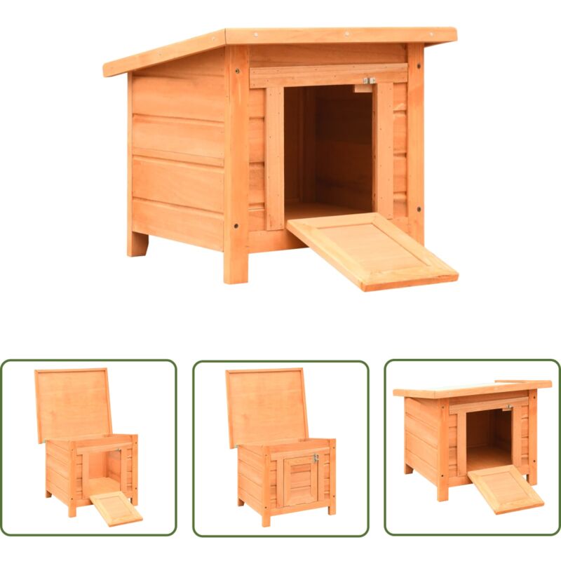 The Living Store - Maison de chat Pin massif et sapin 50 x 46 x 43,5 cm - Cage Pour Chat - Abri Chat Exterieur - Maison Chat Bois - Refuge Chat
