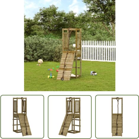 The Living Store Maisonnette de jeu avec mur d'escalade bois de pin imprégné - Maisonnette De Jeu - Jouet Extérieur - Aire De Jeux - Jeux De Plein Air - Enfant