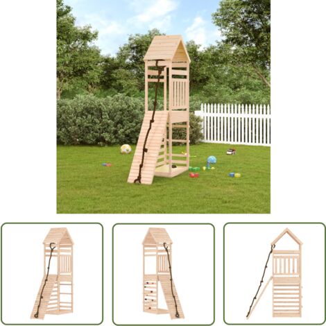 The Living Store Maisonnette de jeu avec mur d'escalade bois massif de pin - Maison De Jeu En Bois - Aire De Jeux Extérieur - Jouet Enfant - Jeux De Plein Air - Toboggan