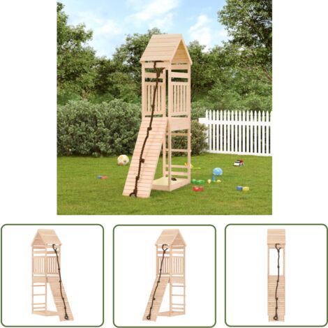 The Living Store Maisonnette de jeu avec mur d'escalade bois massif de pin - Maison De Jeu En Bois - Aire De Jeux Extérieur - Jouet Enfant - Jeux De Plein Air - Toboggan