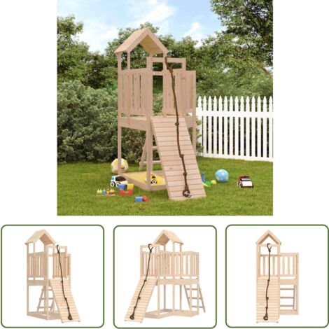 The Living Store Maisonnette de jeu avec mur d'escalade bois massif de pin - Maison De Jeu En Bois - Jeux D'extérieur - Aire De Jeux - Jouet Enfant - Toboggan