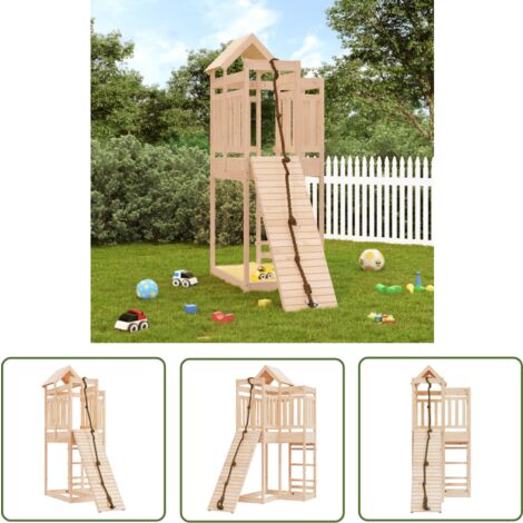 The Living Store Maisonnette de jeu avec mur d'escalade bois massif de pin - Maison De Jeu Enfant - Aire De Jeux Extérieur - Jouet Bois - Toboggan - Balançoire