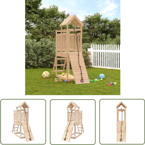The Living Store Maisonnette de jeu avec mur d'escalade bois massif de pin - Maison De Jeu Enfant - Jouet Extérieur - Aire De Jeux - Cabane Bois - Structure D'escalade