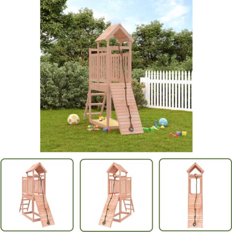 The Living Store Maisonnette de jeu avec mur d'escalade bois massif Douglas - Maison De Jeu En Bois - Aire De Jeux Extérieur - Jouet Enfant - Structure De Jeu - Toboggan