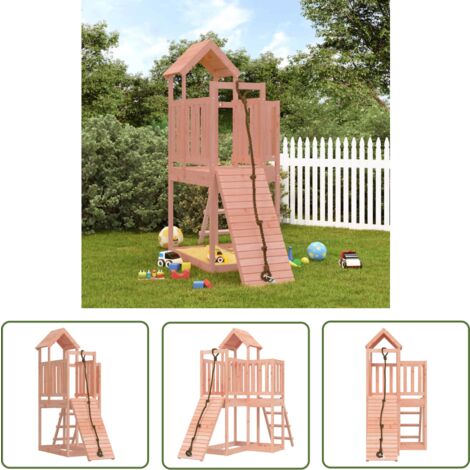 The Living Store Maisonnette de jeu avec mur d'escalade bois massif Douglas - Maison De Jeu En Bois - Jouet Extérieur - Aire De Jeux - Toboggan - Balançoire