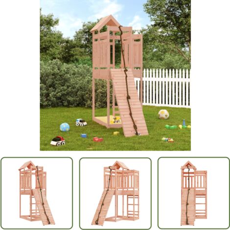 The Living Store Maisonnette de jeu avec mur d'escalade bois massif Douglas - Maison De Jeu Enfant - Aire De Jeux Extérieur - Jouet Bois - Toboggan - Balançoire