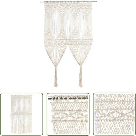 The Living Store Makramee Vorhang 140x240 cm Baumwolle - Makrameevorhang - Baumwollvorhang - Cremefarbene Gardine - Wohnaccessoires - Fensterdekoration