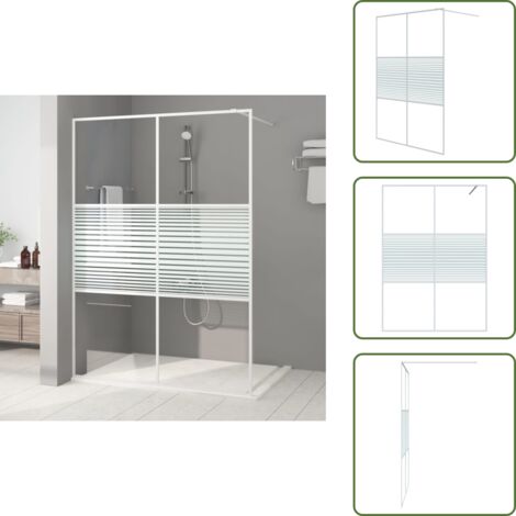 The Living Store Mampara de ducha vidrio ESG transparente blanco 140x195 cm - Vidrio ESG