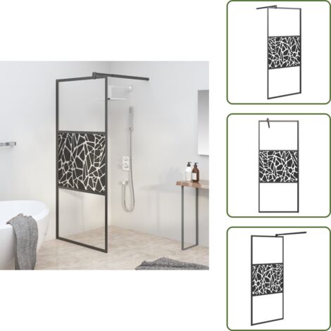 The Living Store Mampara ducha vidrio esmerilado diseño piedras negro 90x195 cm - Mampara de ducha con vidrio
