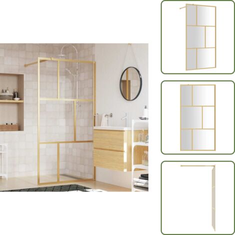 The Living Store Mampara puerta ducha vidrio transparente ESG dorado 100x195 cm - Mampara de ducha transparente