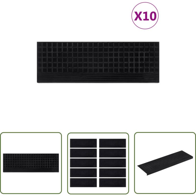 Marches d'escalier 10 pcs 25x75 cm caoutchouc - Tapis Escalier - Marche D'escalier - Revêtement Marche - Antidérapant - Caoutchouc - The Living Store