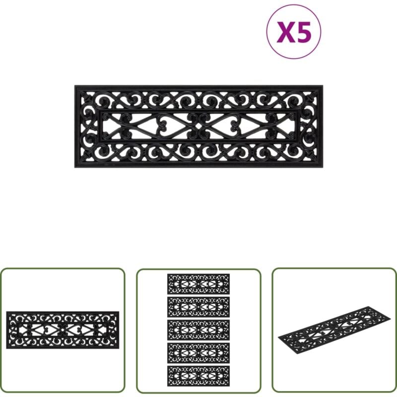 Marches d'escalier 5 pcs 25x75 cm caoutchouc - Tapis D'escalier - Marches D'escalier - Revêtement De Marches - Antidérapant - Caoutchouc - The Living