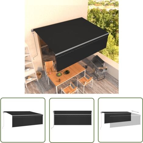 The Living Store Markise Automatisch Einziehbar mit Volant 4x3 m Anthrazit - Markise - Sonnenschutz - Gartendekoration - Terrassenzubehör - Aluminium Markise