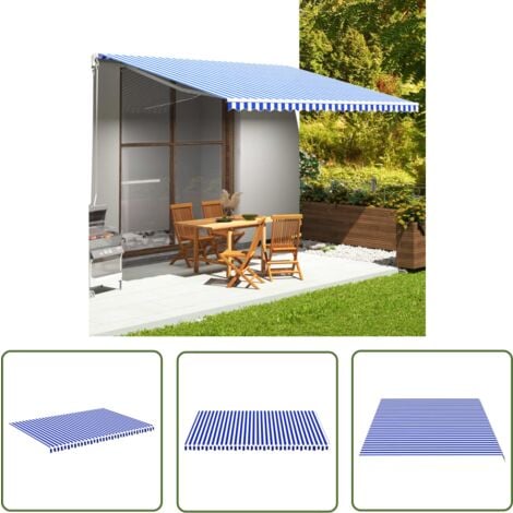 The Living Store Markisenbespannung Blau und Weiß 5x3,5 m - Markisenstoff - Sonnenschutz - Garten - Terrasse - Blau Weiß