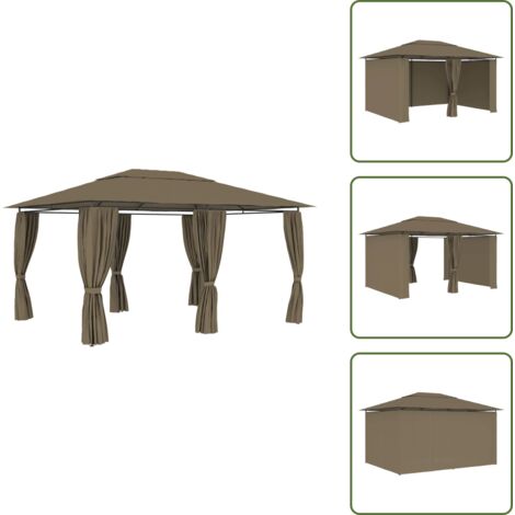 The Living Store Marquesina de jardín con cortinas gris taupe 4x3 m 180 g/m² - Marquesina de jardín