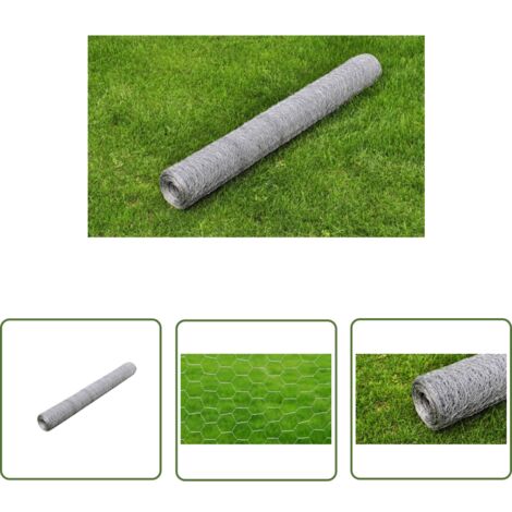 The Living Store Maschendraht Verzinkter Stahl 25x0,5 m Silbern - Maschendraht - Stahldraht - Gartenzaun - Tiergehege - Vogelvoliere