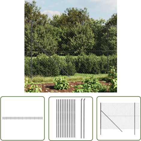 The Living Store Maschendrahtzaun Anthrazit 1,6x25 m - Maschendrahtzaun - Gartenzaun - Sicherheitszaun - Tiergehege - Anthrazit