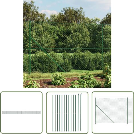 The Living Store Maschendrahtzaun mit Bodenflansch Grün 1,4x25 m - Maschendrahtzaun - Gartenzaun - Sicherheitszaun - Hundezaun - Viehzäune