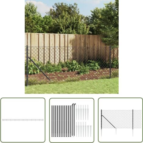 The Living Store Maschendrahtzaun mit Bodenhülsen Anthrazit 0,8x25 m - Maschendrahtzaun - Gartenzaun - Metallzaun - Sicherheitszaun - Hundezaun