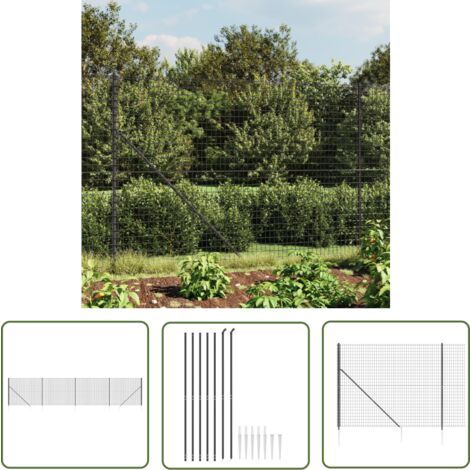 The Living Store Maschendrahtzaun mit Bodenhülsen Anthrazit 1,4x10 m - Maschendrahtzaun - Gartenzaun - Metallzaun - Sicherheitszaun - Hundezaun
