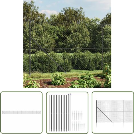 The Living Store Maschendrahtzaun mit Bodenhülsen Anthrazit 1,6x25 m - Maschendrahtzaun - Gartenzaun - Sicherheitszaun - Hundezaun - Terrassenabgrenzung