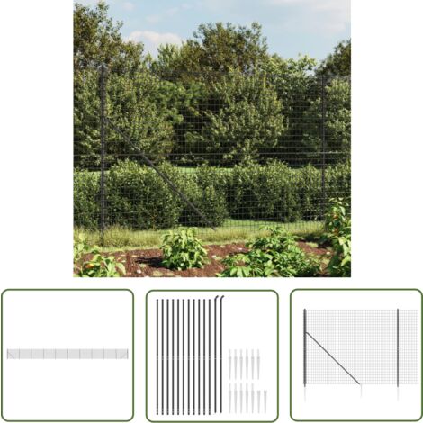 The Living Store Maschendrahtzaun mit Bodenhülsen Anthrazit 2,2x25 m - Maschendrahtzaun - Gartenzaun - Sicherheitszaun - Hundezaun - Viehzäune