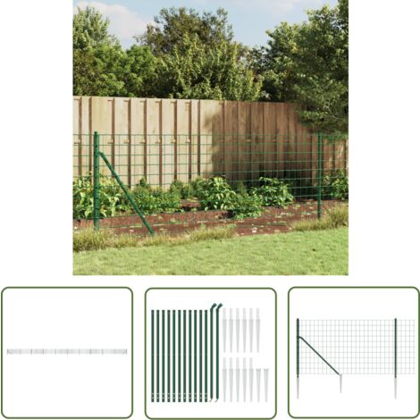 The Living Store Maschendrahtzaun mit Bodenhülsen Grün 0,8x25 m - Maschendrahtzaun - Gartenzaun - Sicherheitszaun - Hundezaun - Viehzäune