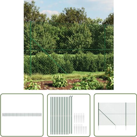The Living Store Maschendrahtzaun mit Bodenhülsen Grün 1,8x25 m - Maschendrahtzaun - Gartenzaun - Sicherheitszaun - Hundezaun - Viehzäune