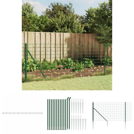 The Living Store Maschendrahtzaun mit Bodenhülsen Grün 1x25 m - Zaunfelder