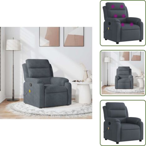 The Living Store Massagesessel Dunkelgrau Samt - Massage Sessel - Relaxsessel - Samtsessel - Wohnzimmersessel - TV-Sessel