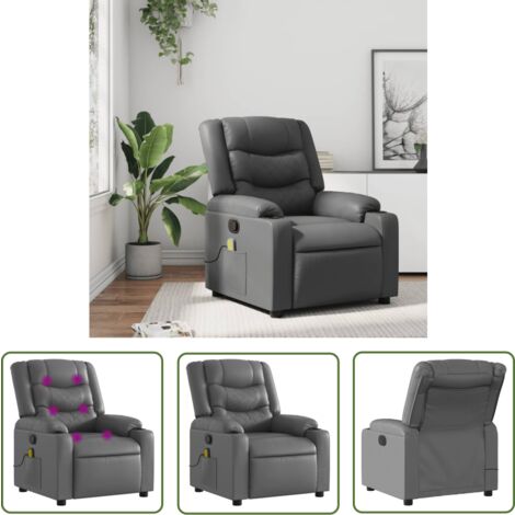 The Living Store Massagesessel Grau Kunstleder - Massage Sessel - Relaxsessel - TV-Sessel - Ecksofa - Wohnzimmersofa