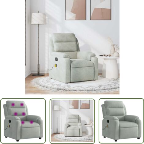 The Living Store Massagesessel Hellgrau Samt - Massage Sessel - Relaxsessel - Samtsessel - Wohnzimmersessel - Bequeme Sessel