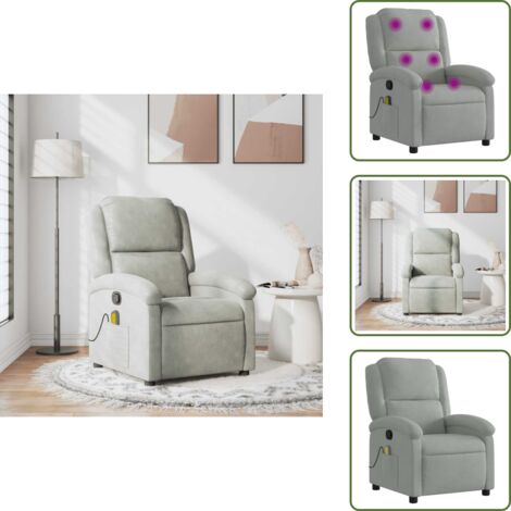 The Living Store Massagesessel Hellgrau Samt - Massage Sessel - Relaxsessel - Samtsessel - Wohnzimmersessel - Ecksofa