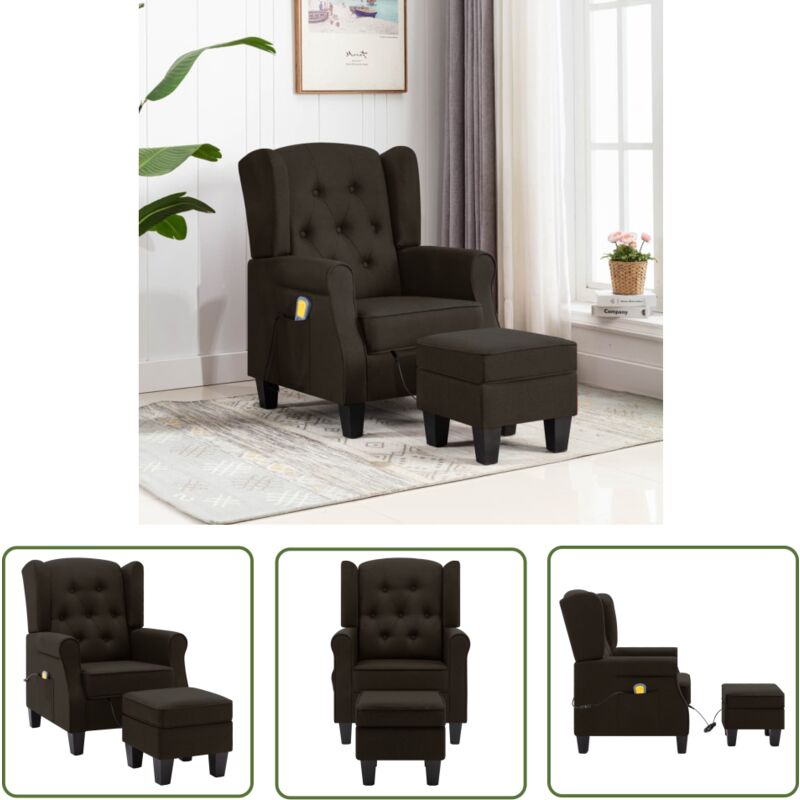Fauteuil de massage avec repose-pied Marron foncé Tissu - Fauteuil Massant - Chaise Relaxante - Fauteuil Cuir - Fauteuil Ergonomique - Fauteuil