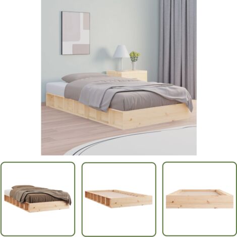 The Living Store Massivholzbett 75x190 cm - Holzbett - Kiefernholzbett - Massives Holzbett - Einzelbett - Kleines Bett