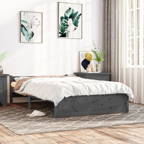 The Living Store Massivholzbett Grau 135x190 cm - Holzbett - Massivholzbette - Kiefernbett - Doppelbett - Bettgestell
