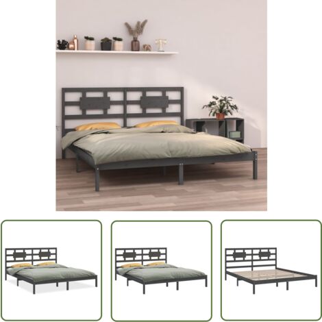 The Living Store Massivholzbett Grau 200x200 cm - Massivholzbette - Kiefernholzbette - Doppelbett - Boxspringbetten - Bettgestell