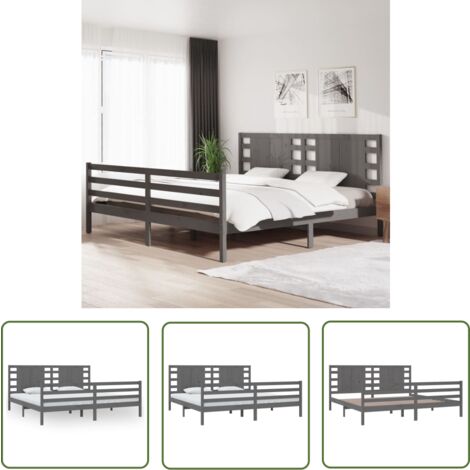 The Living Store Massivholzbett Grau Kiefer 200x200 cm - Holzbett - Kiefernholzbett - Doppelbett - Massives Holzbett - Modernes Bett