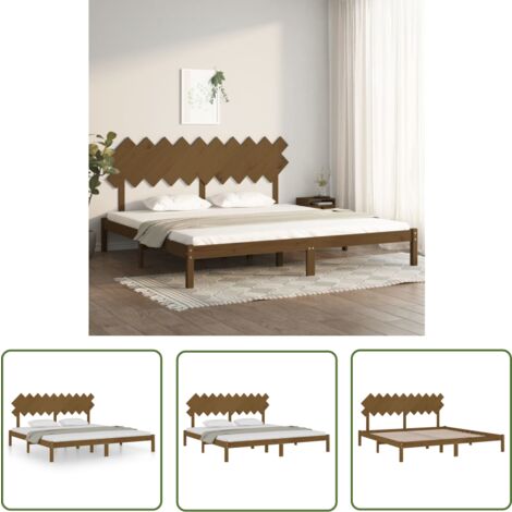 The Living Store Massivholzbett Honigbraun 200x200 cm - Holzbett - Doppelbett - Kiefernholzbett - Massives Holzbett - Bettgestell